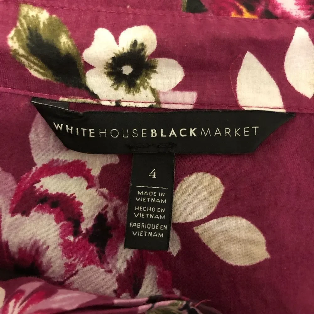 White House Black Market Women’s Too Sz 4 Pink Floral Long Sleeve Button Down - Picture 4 of 6